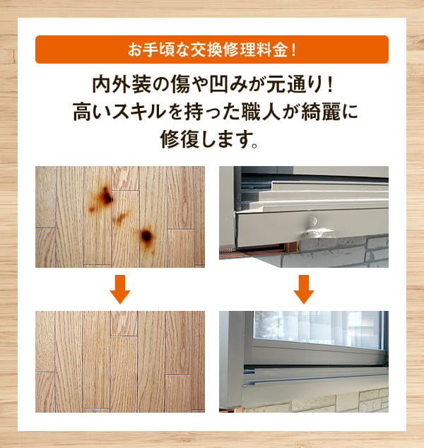 内外装の傷や凹みが元通り!高いスキルを持った職人が綺麗に修復します。